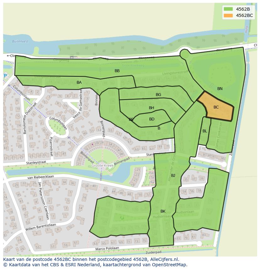 Afbeelding van het postcodegebied 4562 BC op de kaart.
