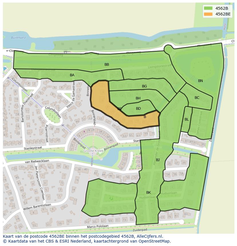 Afbeelding van het postcodegebied 4562 BE op de kaart.