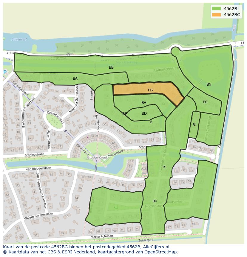 Afbeelding van het postcodegebied 4562 BG op de kaart.