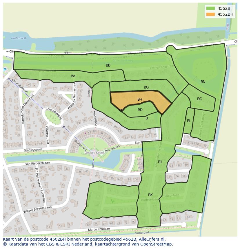 Afbeelding van het postcodegebied 4562 BH op de kaart.