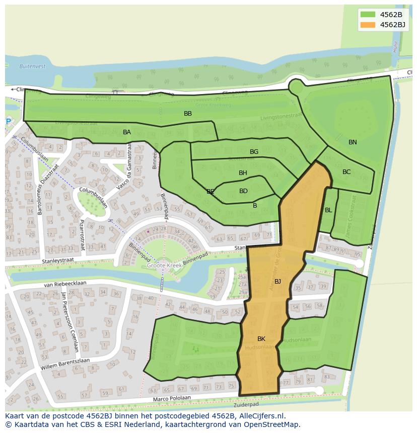 Afbeelding van het postcodegebied 4562 BJ op de kaart.