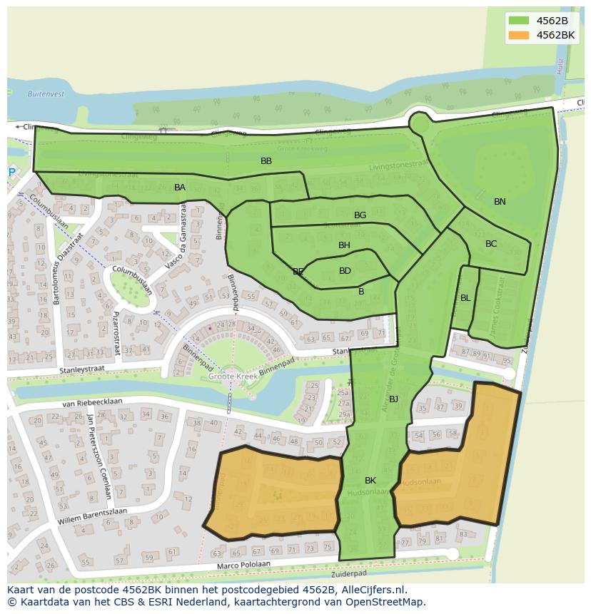 Afbeelding van het postcodegebied 4562 BK op de kaart.