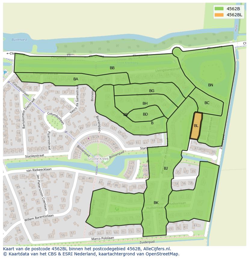 Afbeelding van het postcodegebied 4562 BL op de kaart.