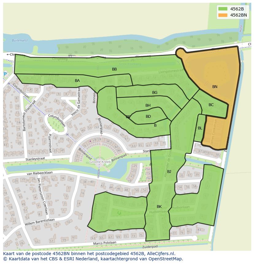 Afbeelding van het postcodegebied 4562 BN op de kaart.