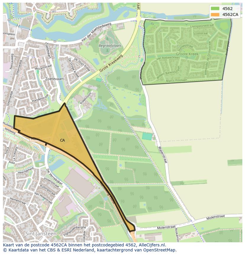 Afbeelding van het postcodegebied 4562 CA op de kaart.