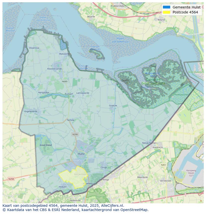 Afbeelding van het postcodegebied 4564 op de kaart.