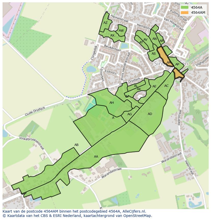 Afbeelding van het postcodegebied 4564 AM op de kaart.