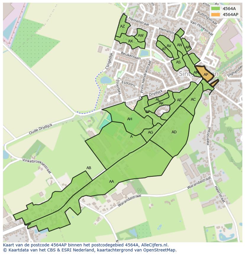 Afbeelding van het postcodegebied 4564 AP op de kaart.