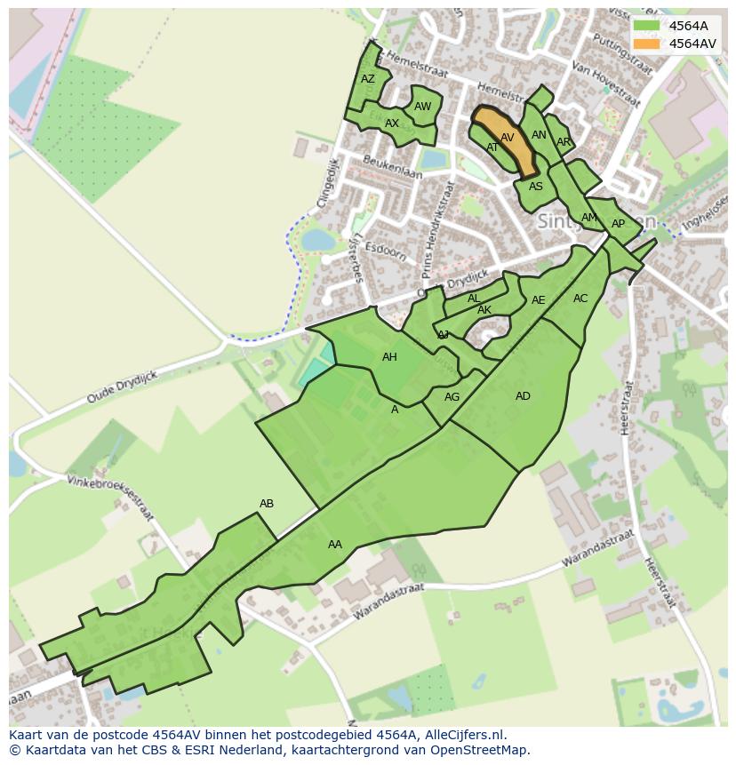 Afbeelding van het postcodegebied 4564 AV op de kaart.