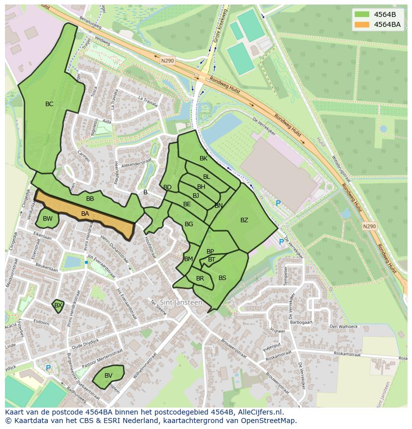 Afbeelding van het postcodegebied 4564 BA op de kaart.