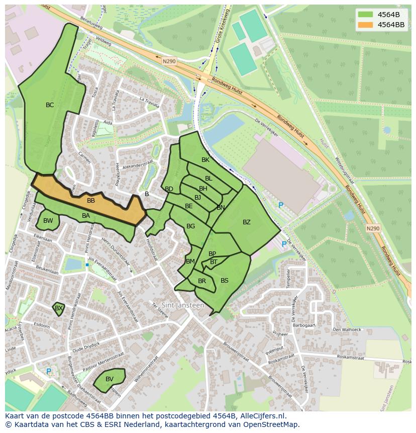 Afbeelding van het postcodegebied 4564 BB op de kaart.