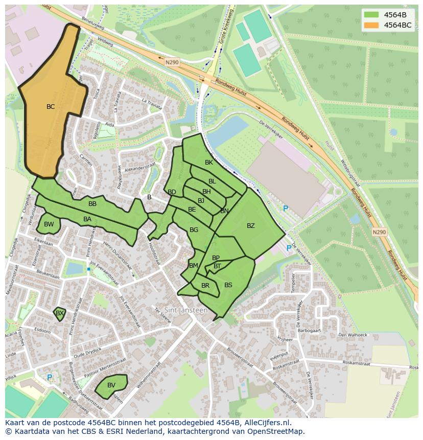 Afbeelding van het postcodegebied 4564 BC op de kaart.
