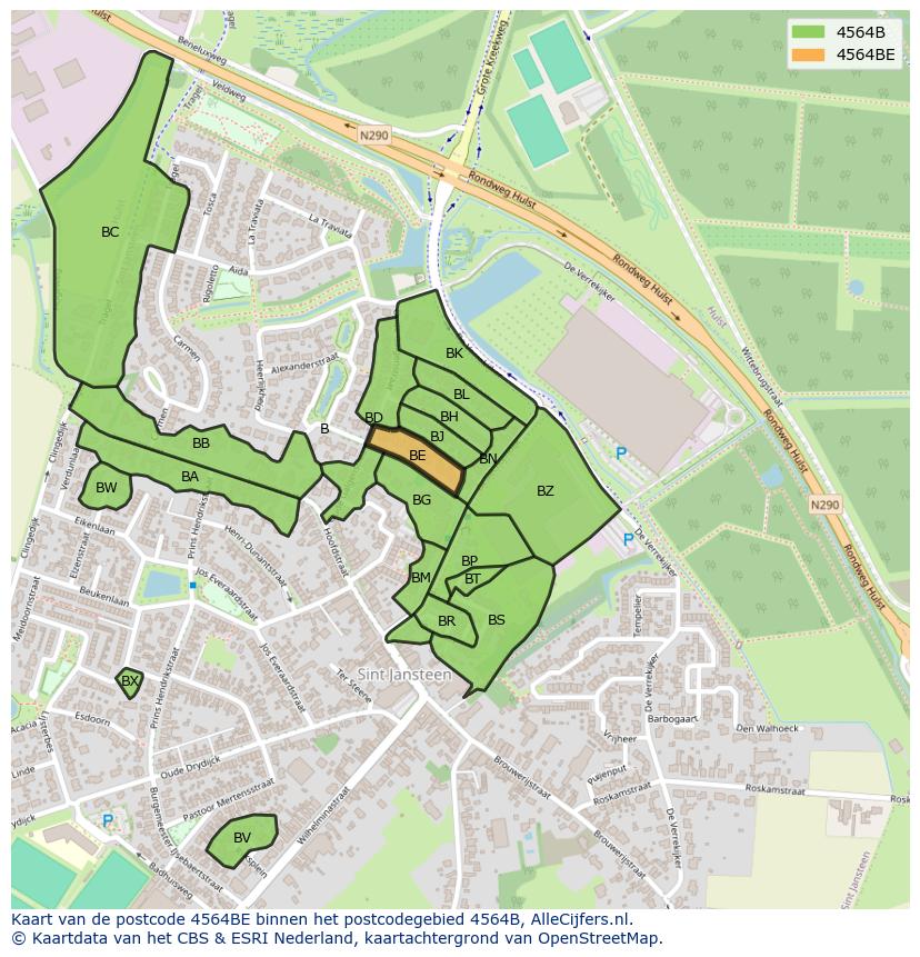 Afbeelding van het postcodegebied 4564 BE op de kaart.