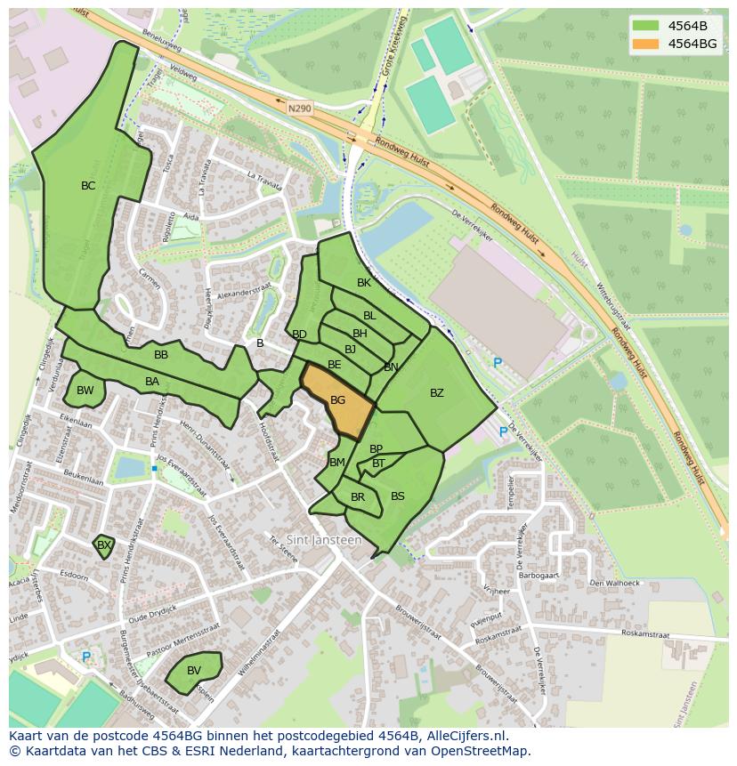 Afbeelding van het postcodegebied 4564 BG op de kaart.