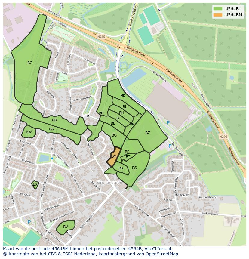 Afbeelding van het postcodegebied 4564 BM op de kaart.