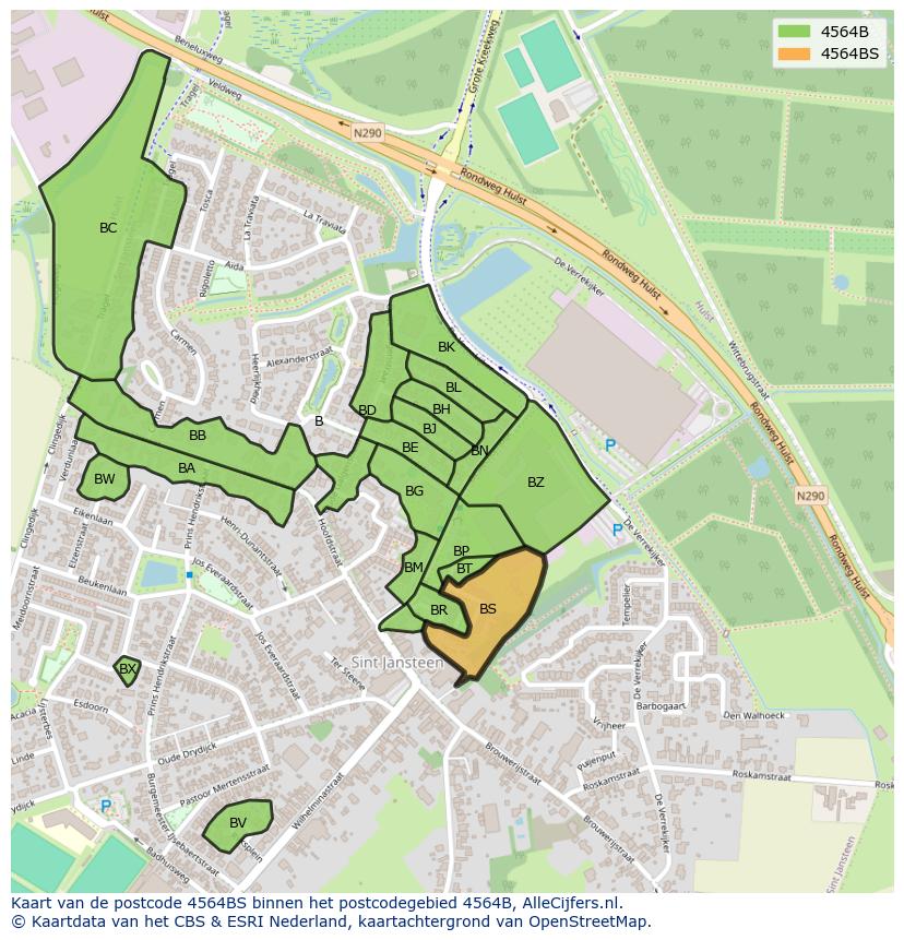 Afbeelding van het postcodegebied 4564 BS op de kaart.