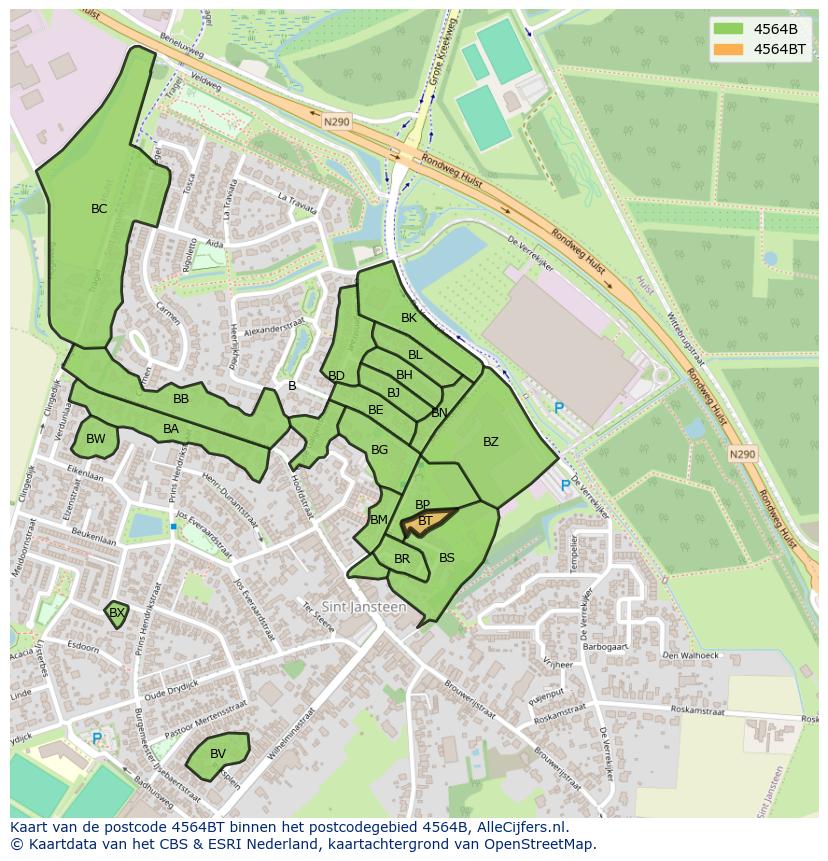 Afbeelding van het postcodegebied 4564 BT op de kaart.