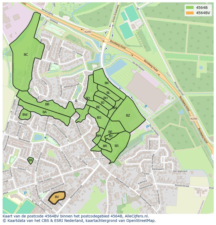 Afbeelding van het postcodegebied 4564 BV op de kaart.