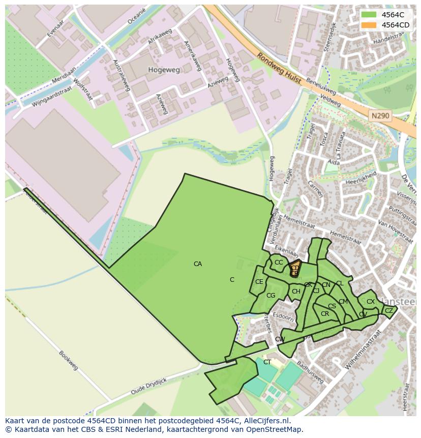 Afbeelding van het postcodegebied 4564 CD op de kaart.