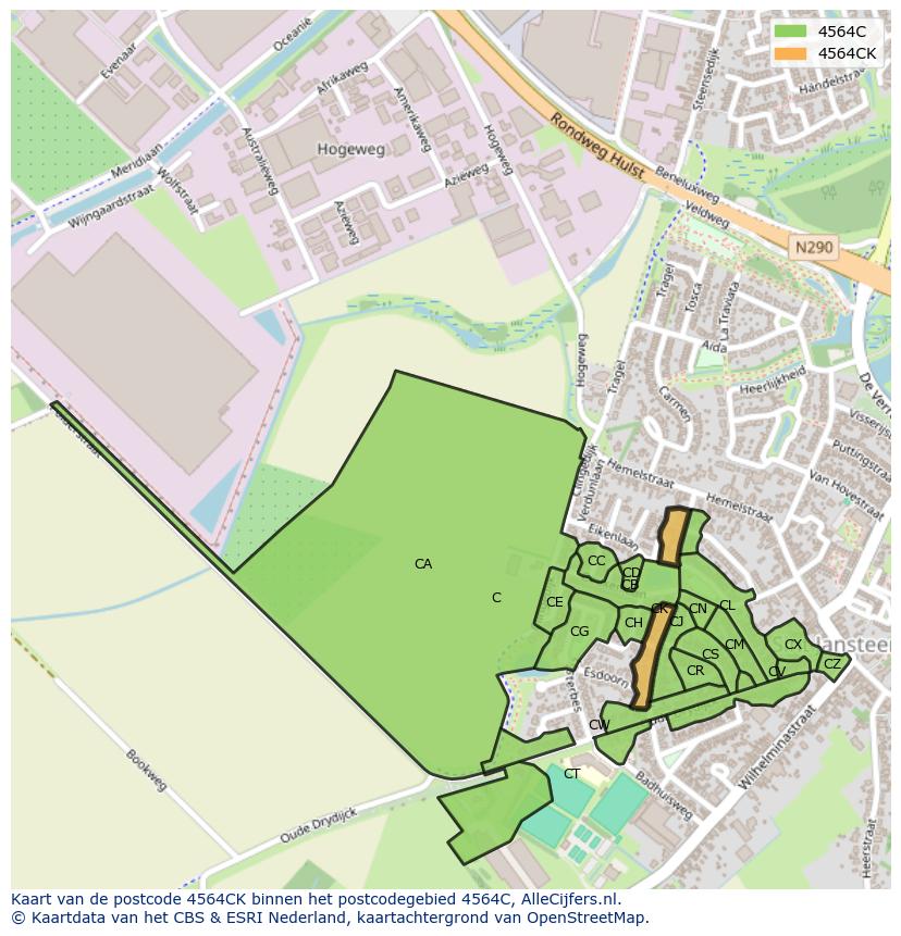 Afbeelding van het postcodegebied 4564 CK op de kaart.