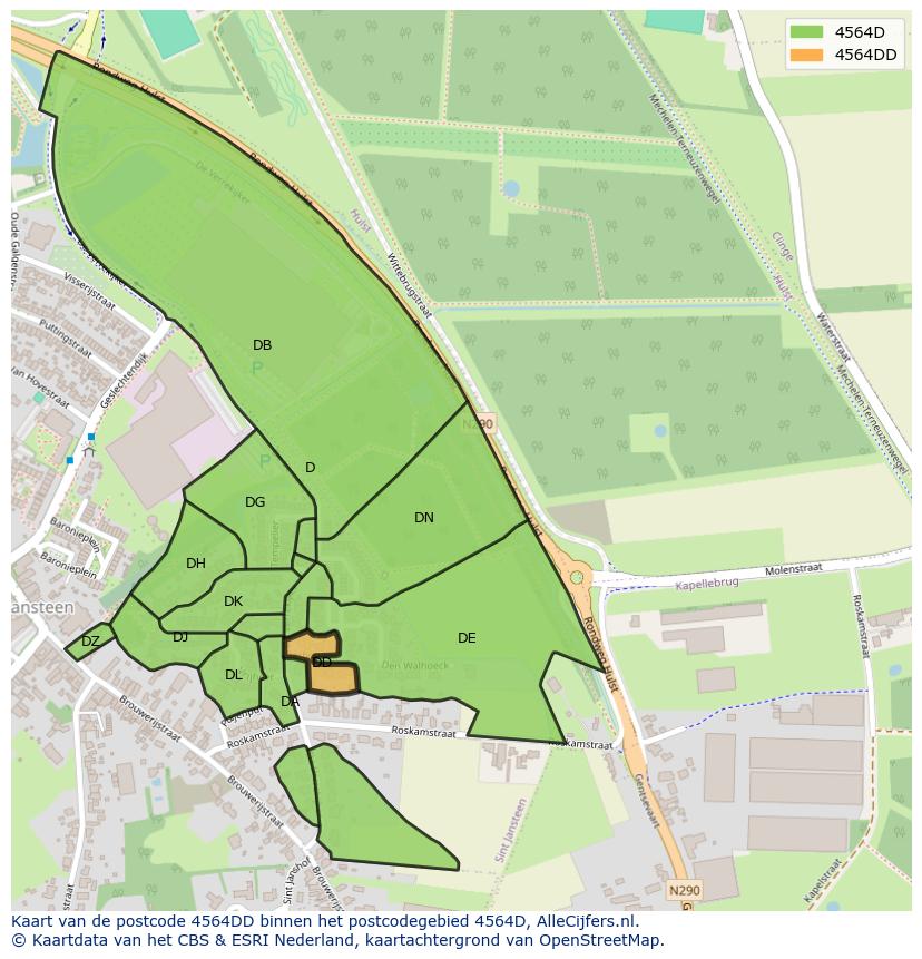 Afbeelding van het postcodegebied 4564 DD op de kaart.