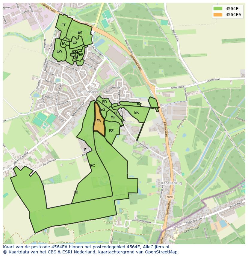 Afbeelding van het postcodegebied 4564 EA op de kaart.