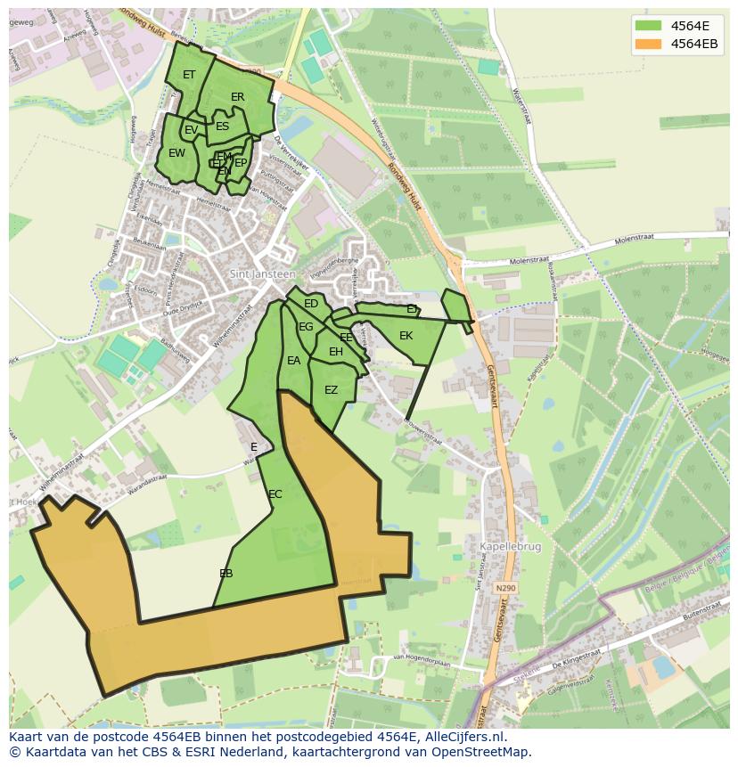 Afbeelding van het postcodegebied 4564 EB op de kaart.