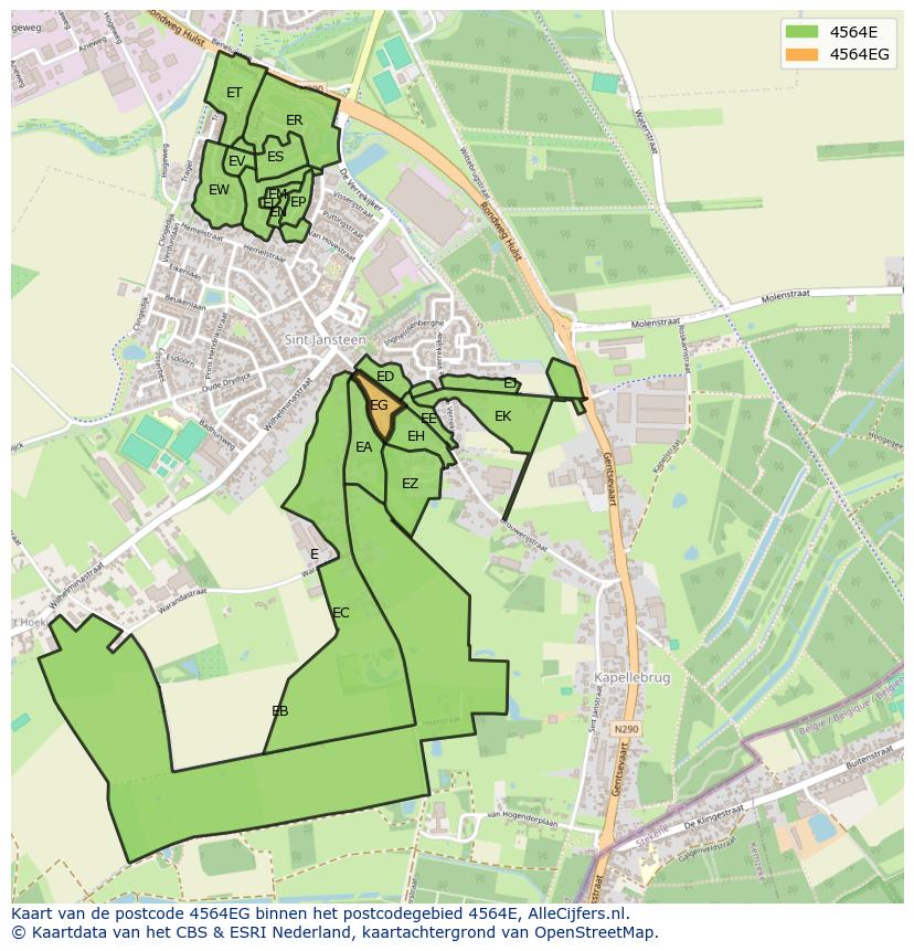 Afbeelding van het postcodegebied 4564 EG op de kaart.