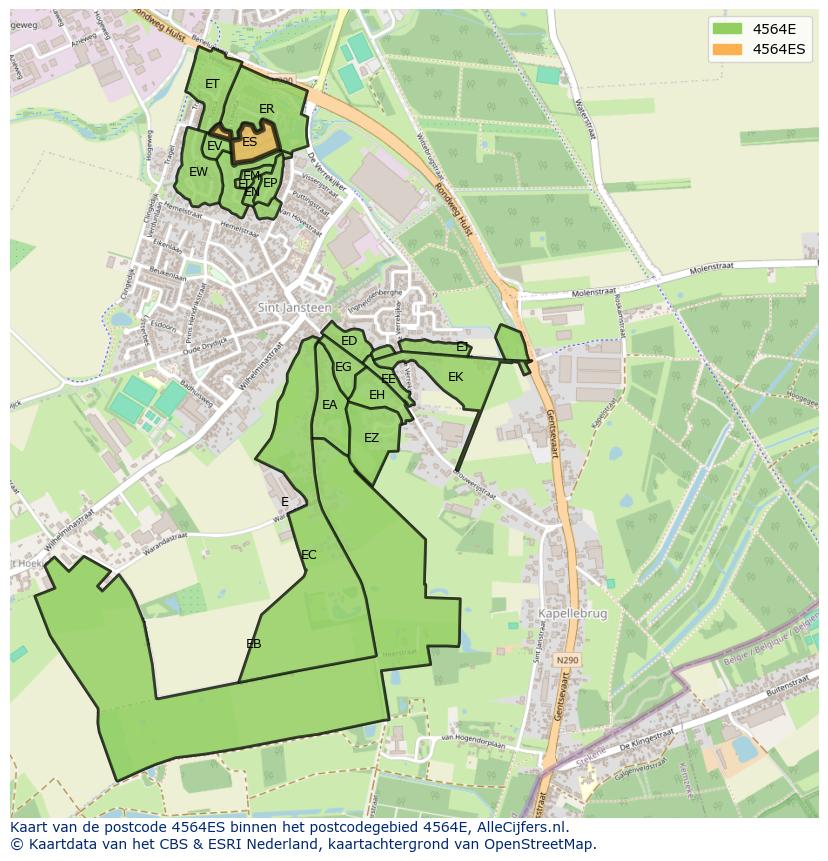 Afbeelding van het postcodegebied 4564 ES op de kaart.