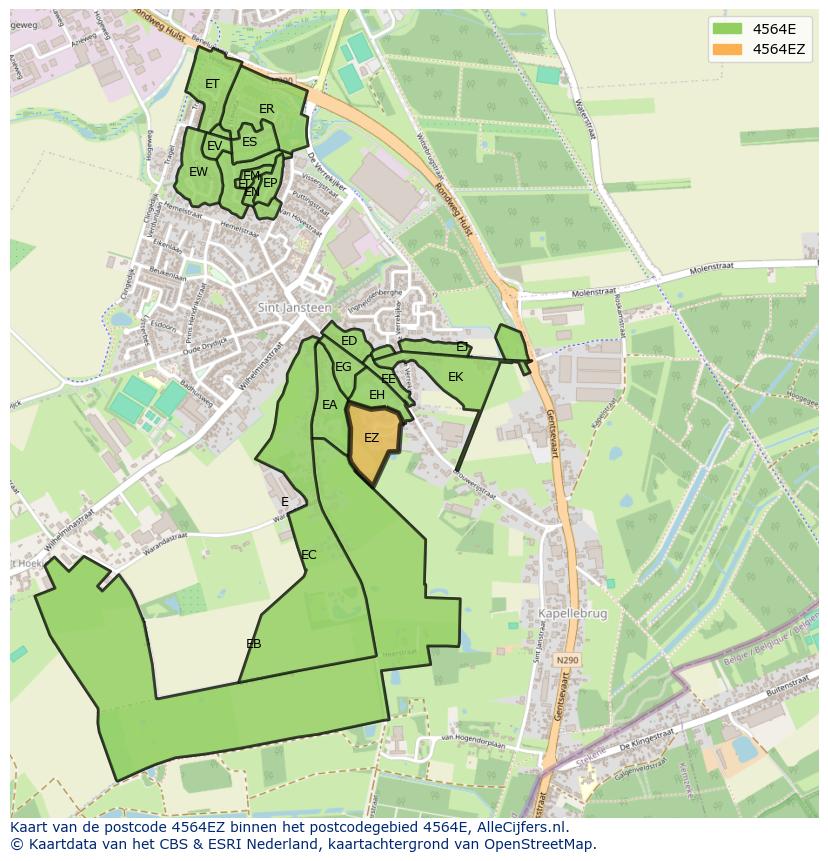 Afbeelding van het postcodegebied 4564 EZ op de kaart.