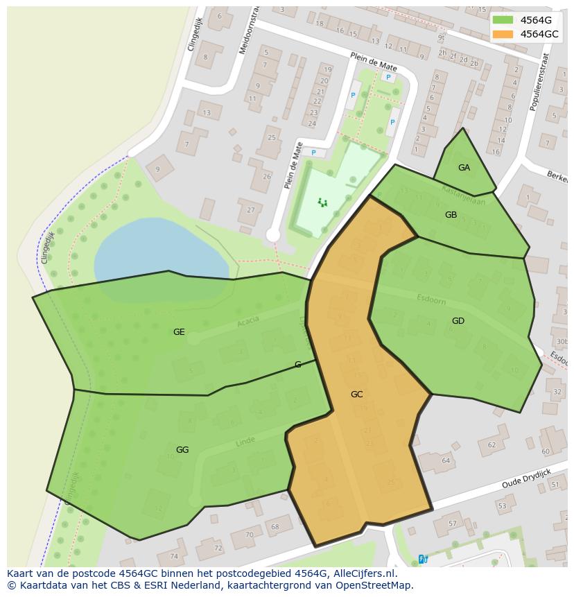 Afbeelding van het postcodegebied 4564 GC op de kaart.