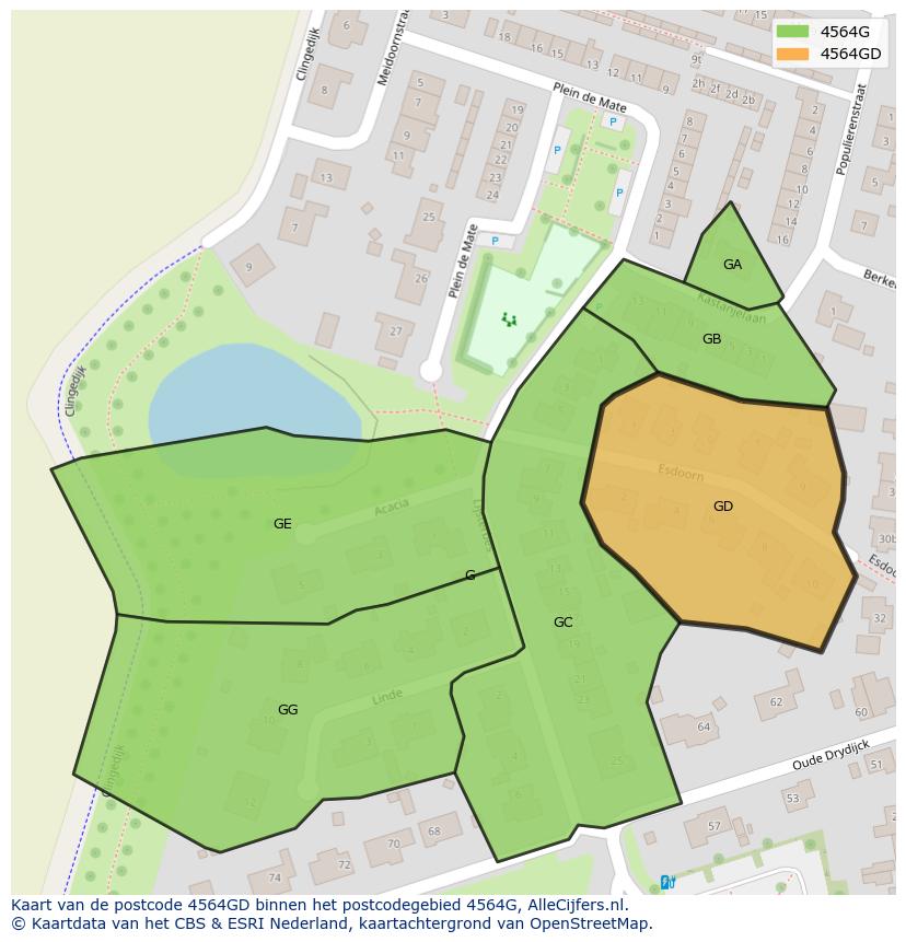 Afbeelding van het postcodegebied 4564 GD op de kaart.
