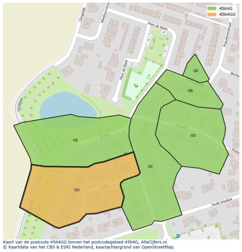 Afbeelding van het postcodegebied 4564 GG op de kaart.