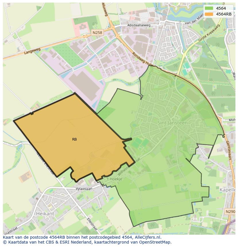 Afbeelding van het postcodegebied 4564 RB op de kaart.