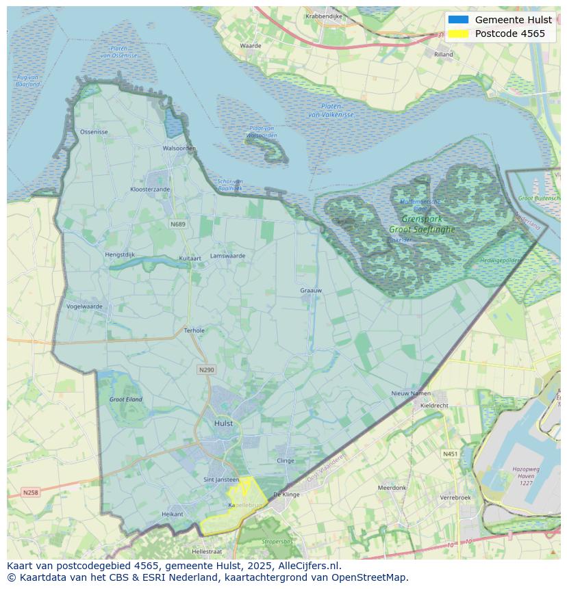 Afbeelding van het postcodegebied 4565 op de kaart.