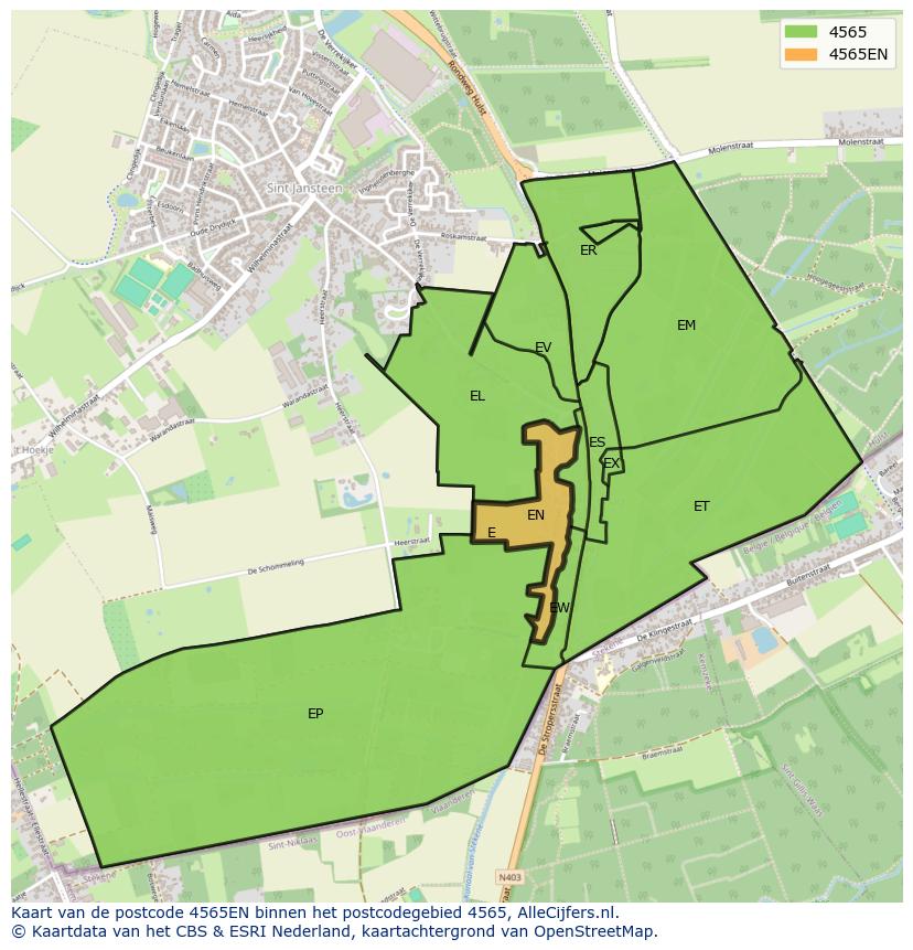Afbeelding van het postcodegebied 4565 EN op de kaart.