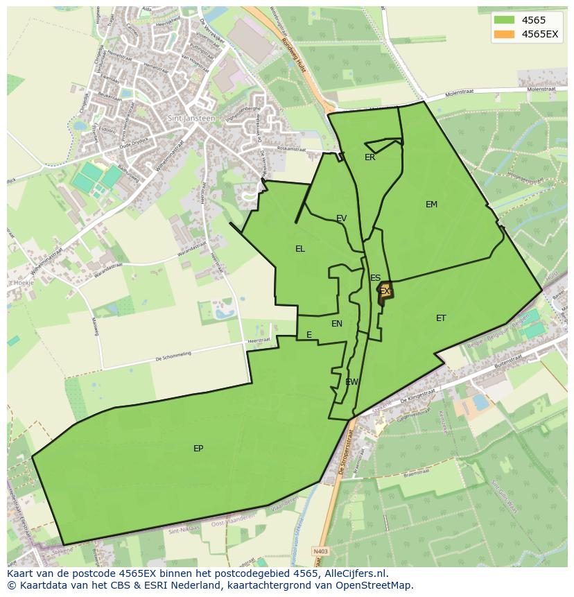 Afbeelding van het postcodegebied 4565 EX op de kaart.