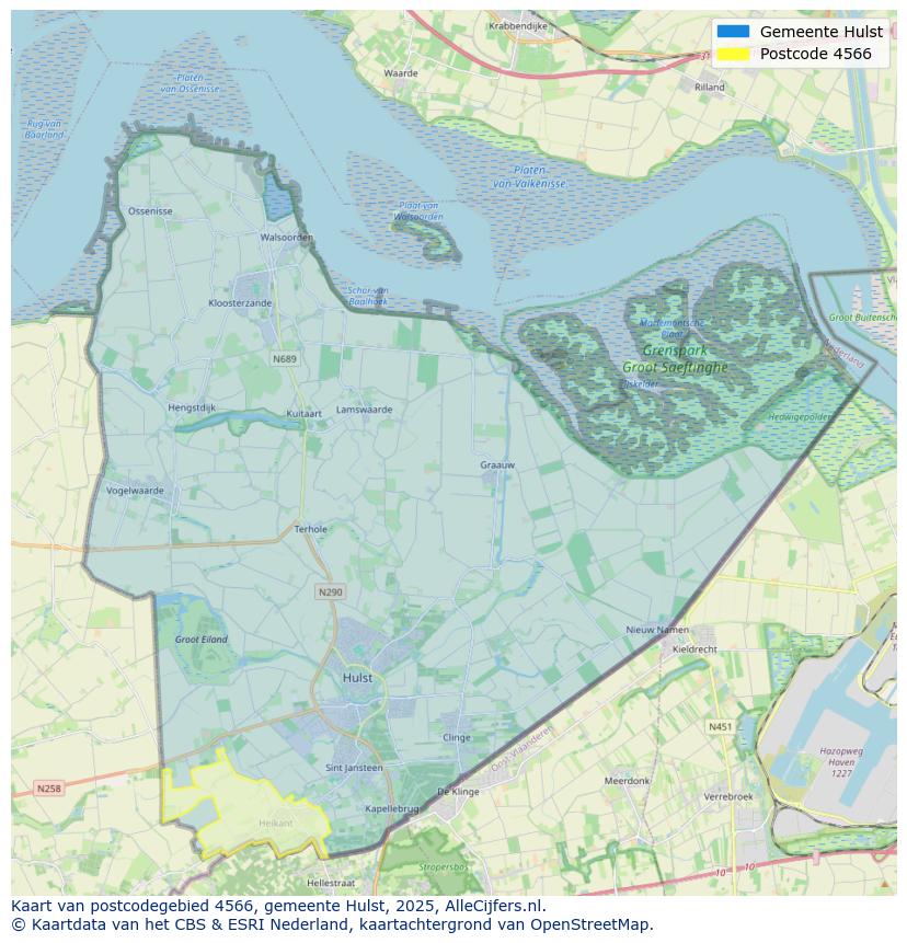 Afbeelding van het postcodegebied 4566 op de kaart.
