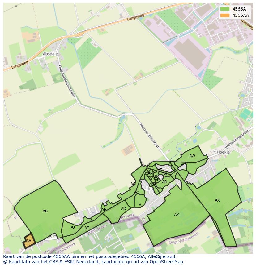 Afbeelding van het postcodegebied 4566 AA op de kaart.