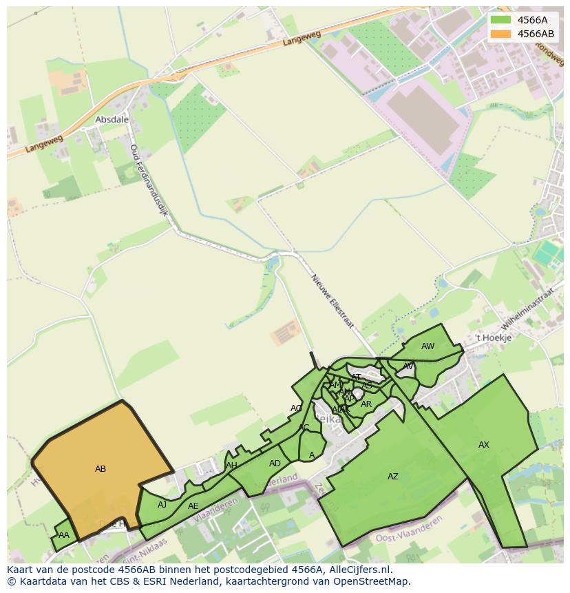 Afbeelding van het postcodegebied 4566 AB op de kaart.