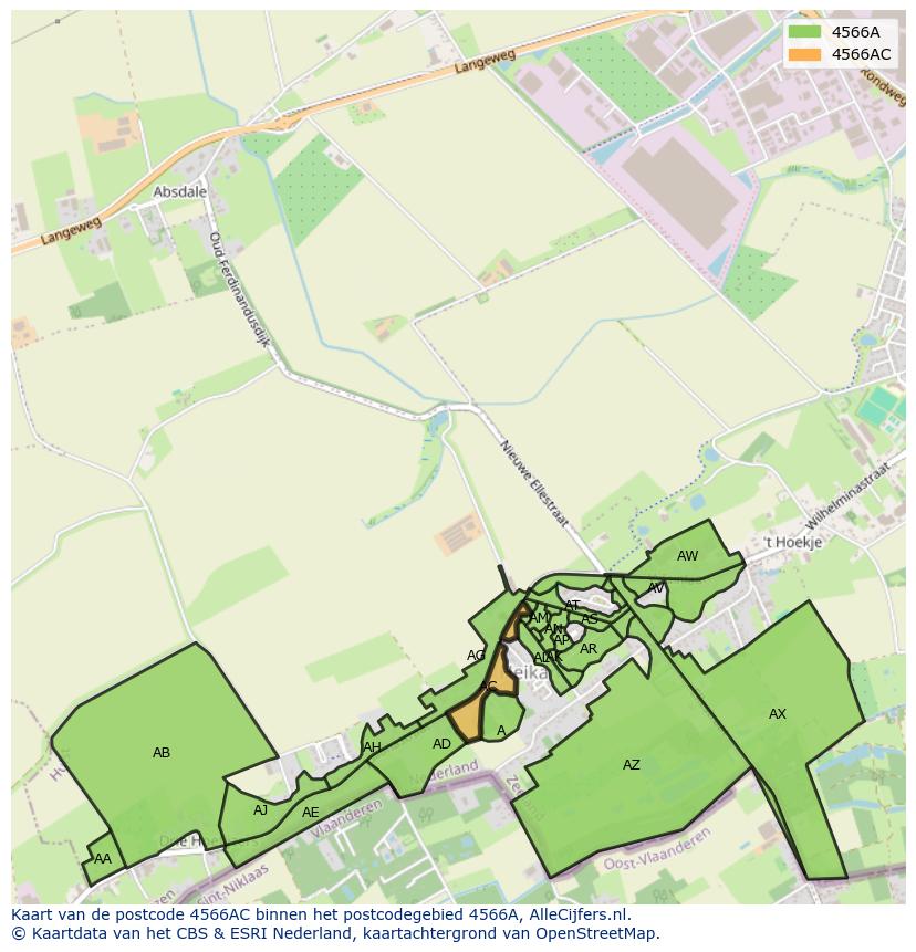 Afbeelding van het postcodegebied 4566 AC op de kaart.