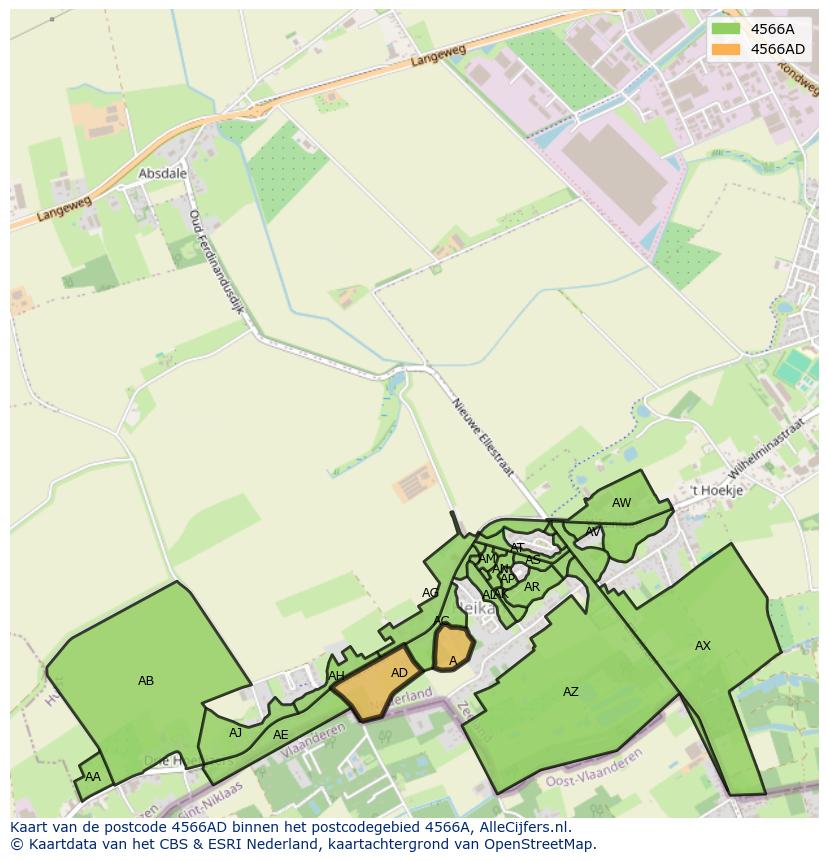 Afbeelding van het postcodegebied 4566 AD op de kaart.