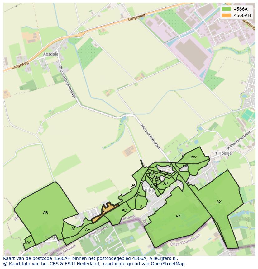 Afbeelding van het postcodegebied 4566 AH op de kaart.