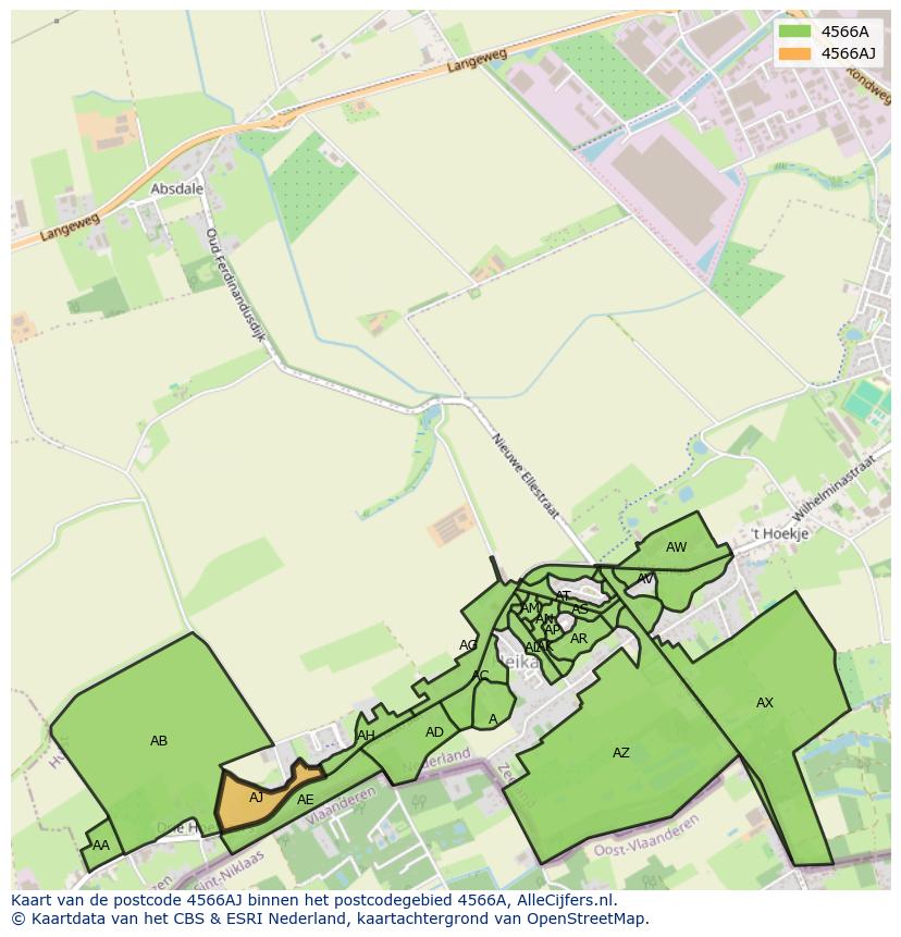 Afbeelding van het postcodegebied 4566 AJ op de kaart.