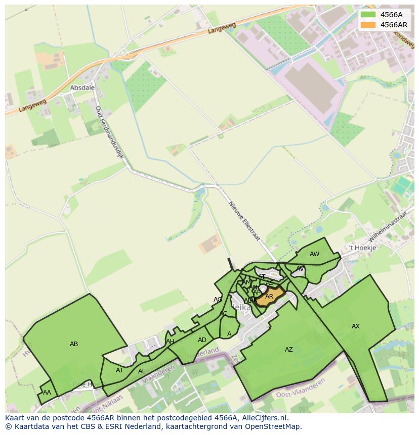 Afbeelding van het postcodegebied 4566 AR op de kaart.