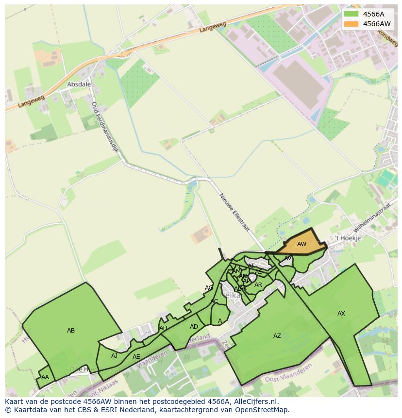 Afbeelding van het postcodegebied 4566 AW op de kaart.