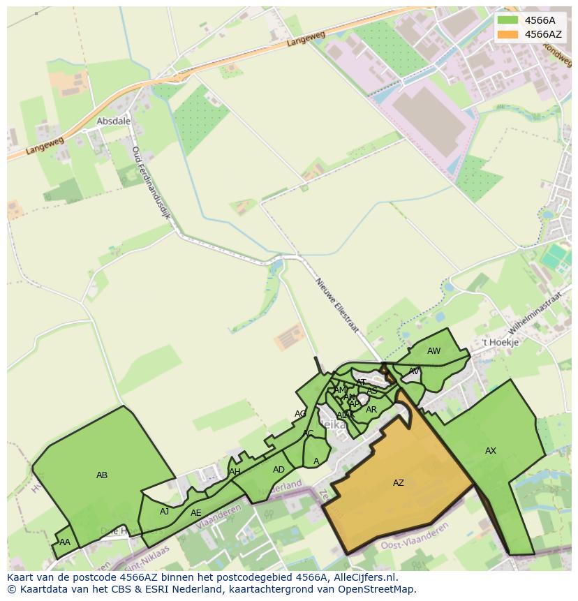 Afbeelding van het postcodegebied 4566 AZ op de kaart.