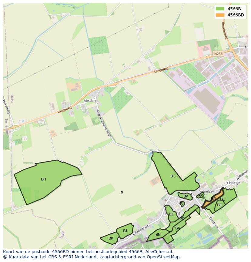 Afbeelding van het postcodegebied 4566 BD op de kaart.