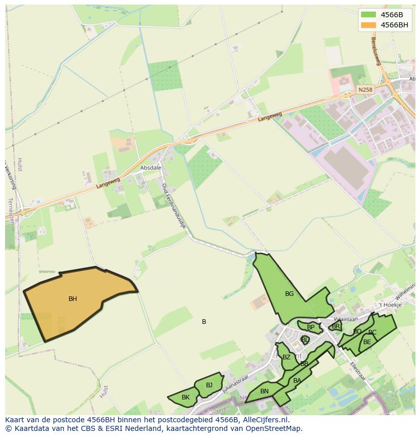 Afbeelding van het postcodegebied 4566 BH op de kaart.