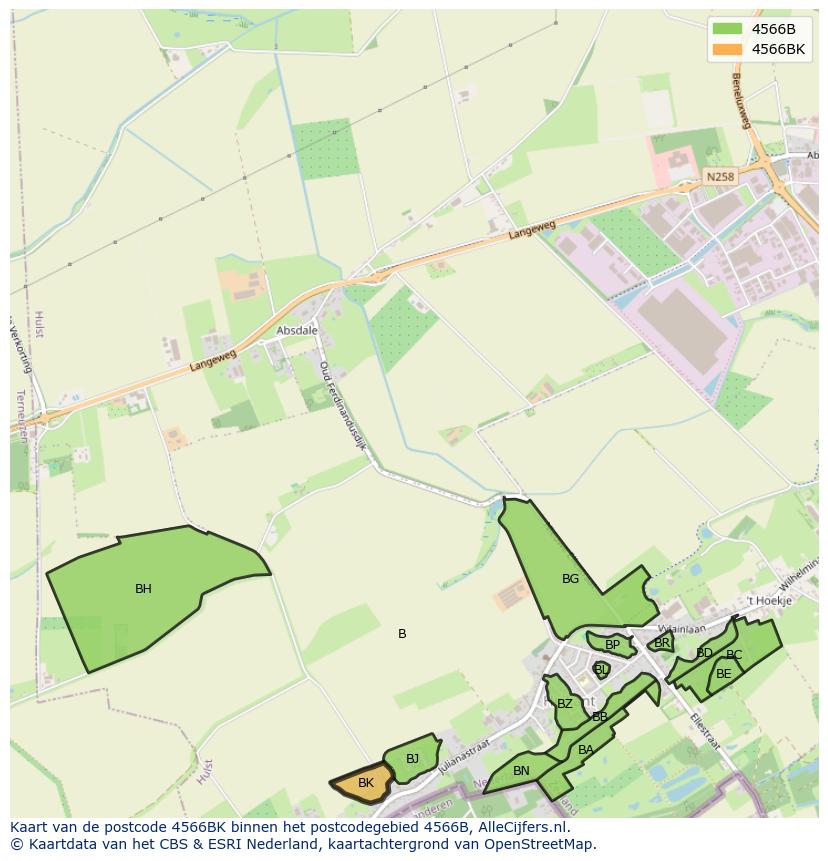 Afbeelding van het postcodegebied 4566 BK op de kaart.